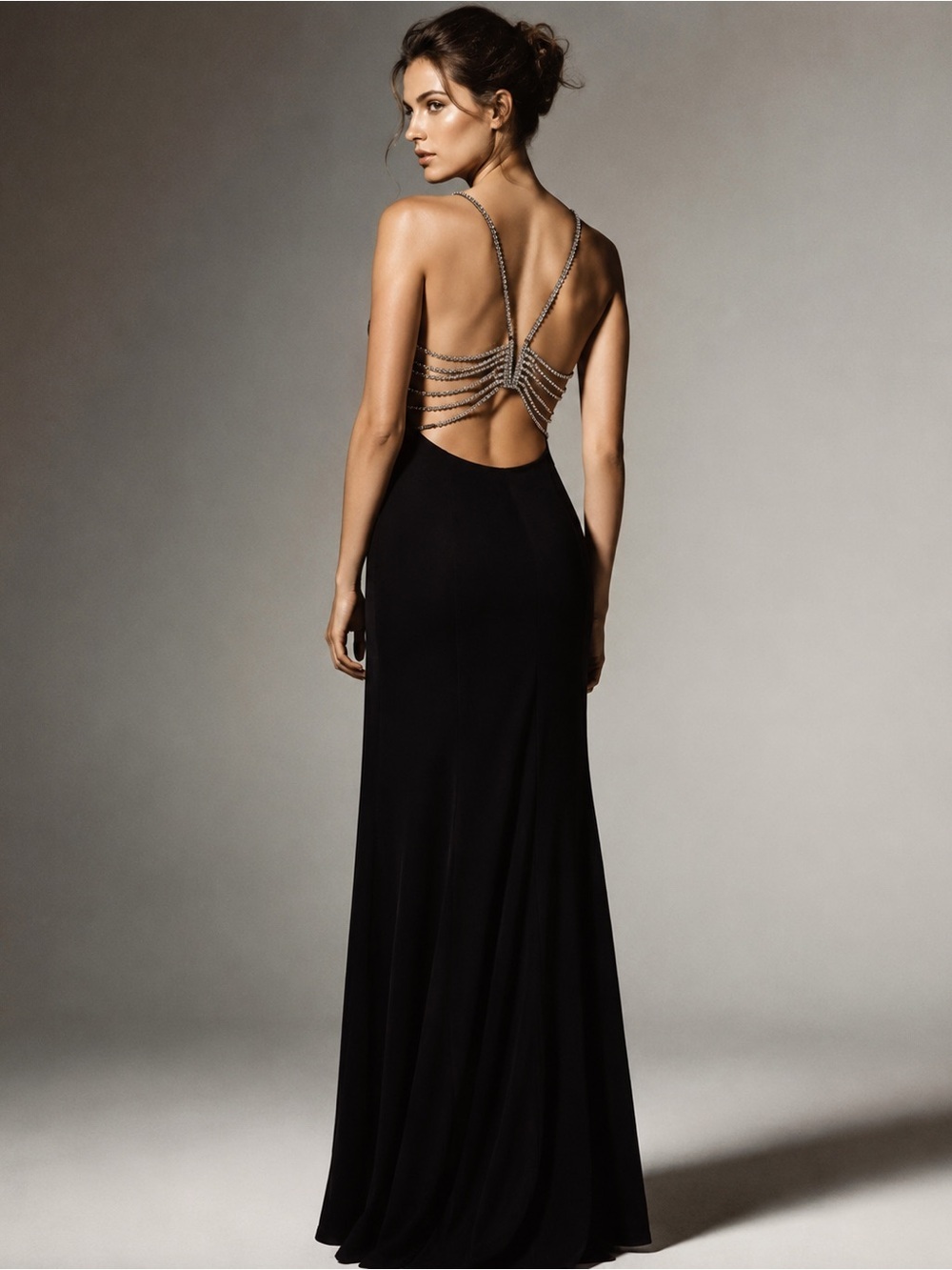 Vintage cache black maxi dress size 2 rhinestone back sexy slinky formal 90s Y2K